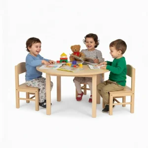 Durable Circular Kids Learning Table – 90 cm Natural Woody Design Built for Play & Growth